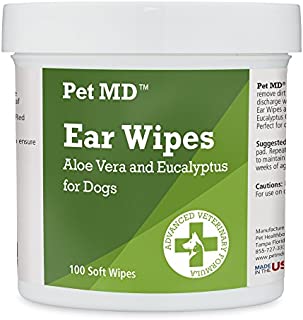 Pet MD - Dog Ear Cleaner Wipes - Otic Cleanser for Dogs to Stop Itching, Yeast and Mites with Aloe and Eucalyptus - 100 Count