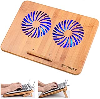 SUMISKY Laptop Stand Cooling Pad 100% Bamboo Adjustable Laptop Desk with 2 Quiet Cooling Fans Blue Light and 2 USB Ports Ergonomic Cooler Pad for 13-16 inches Laptop (15