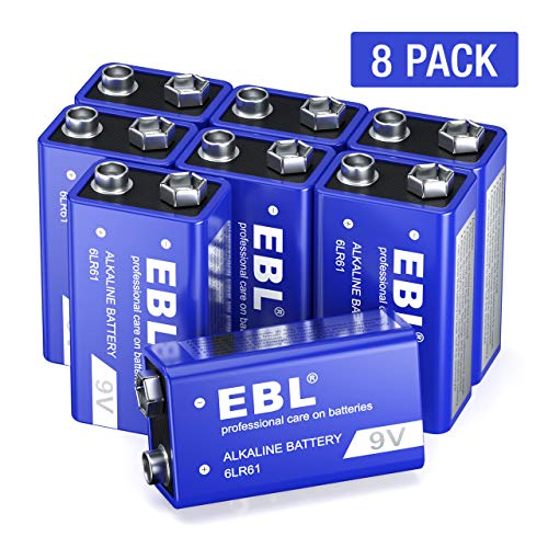 EBL 9V Alkaline Battery - Long Lasting 9 Volt Battery for Smoke Alarms, Electronic Toys and More - Pack of 8