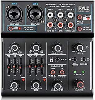 Professional Wireless DJ Audio Mixer - 4-Channel Bluetooth DJ Controller Sound Mixer - USB Audio Interface, 2 Combo Jack XLR+6.35mm Mic/Line/Guitar In, 3.5mm, RCA AUX, Headphone Jack - Pyle PAD43MXUBT