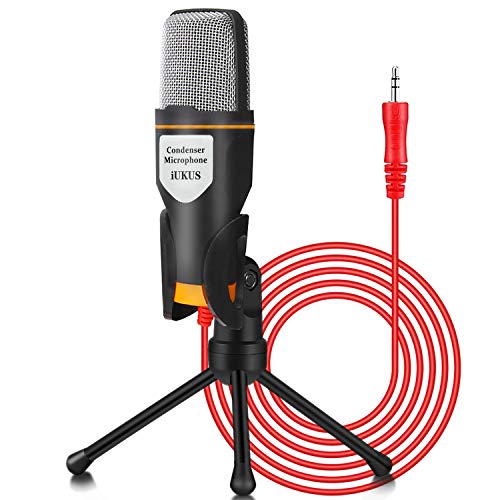 iUKUS PC Microphone with Mic Stand, Professional 3.5mm Jack Recording Condenser Microphone Compatible with PC, Laptop, iPad, iPhone, Mac-Recorder Singing YouTube Skype Gaming (3.5mm PC Microphone)