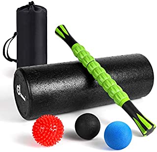 Odoland Foam Roller Set, Large 18 Muscle Foam Roller, Muscle Roller Stick and Massage Balls for High Density Physical Therapy Exercise, Deep Tissue Trigger, Pain & Myofascial Relief Home Gym Set