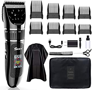 SKEY Professional Hair Clippers - Rechargeable Hair Beard Trimmer Cordless Haircut Kit with Titanium & Ceramic Waterproof Blades for Wet/Dry Cut, 2-Speed Adjustable with Barber Cape, and Travel Bag