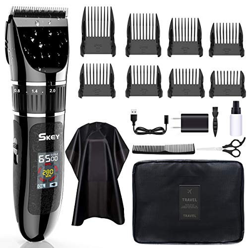 SKEY Professional Hair Clippers - Rechargeable Hair Beard Trimmer Cordless Haircut Kit with Titanium & Ceramic Waterproof Blades for Wet/Dry Cut, 2-Speed Adjustable with Barber Cape, and Travel Bag