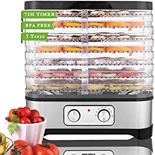 Food Dehydrator Machine for Jerky Meat Fruit Vegetable Beef, BPA Free, Temperature Control 250W (7 Trays, black one-button)