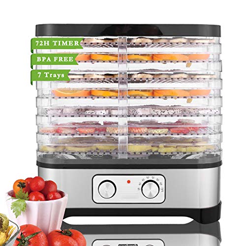 Food Dehydrator Machine for Jerky Meat Fruit Vegetable Beef, BPA Free, Temperature Control 250W (7 Trays, black one-button)