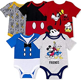 Disney 5-Pack Baby Boy Onesies with Mickey, Donald, Goofy for Infant and Newborn