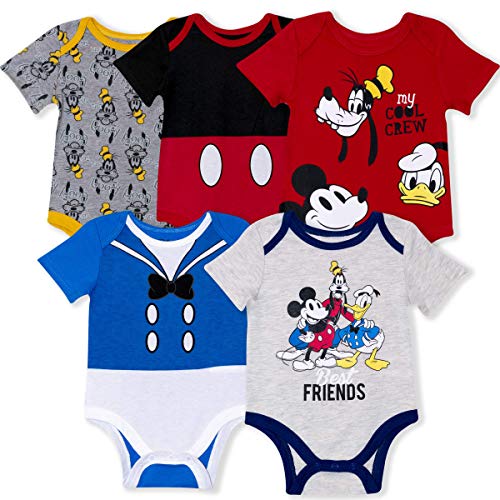 Disney 5-Pack Baby Boy Onesies with Mickey, Donald, Goofy for Infant and Newborn