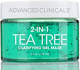 Advanced Clinicals Tea Tree Oil Mask. 2-in-1 overnight sleep mask w/Tea Tree Oil, Witch Hazel & Grapefruit Extract for dry skin, T-zone oil control, clogged pores, congested skin 4 fl oz (4oz)