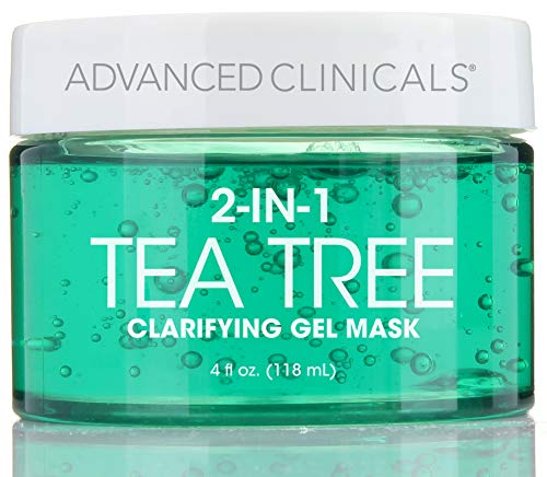 Advanced Clinicals Tea Tree Oil Mask. 2-in-1 overnight sleep mask w/Tea Tree Oil, Witch Hazel & Grapefruit Extract for dry skin, T-zone oil control, clogged pores, congested skin 4 fl oz (4oz)