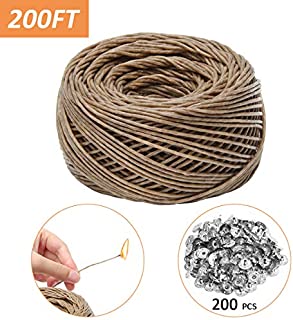 Coitak 200FT Hemp Candle Wick with 200 PCS Metal Tabs, Natural Beeswax Coating for Candle Making, 2mm