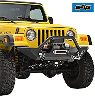 EAG Steel Front Bumper with Winch Plate Black Textured Fit for 87-06 Jeep Wrangler TJ YJ