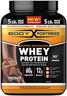 Body Fortress Super Advanced Whey Protein Powder, Gluten Free, Chocolate, 5 Lbs