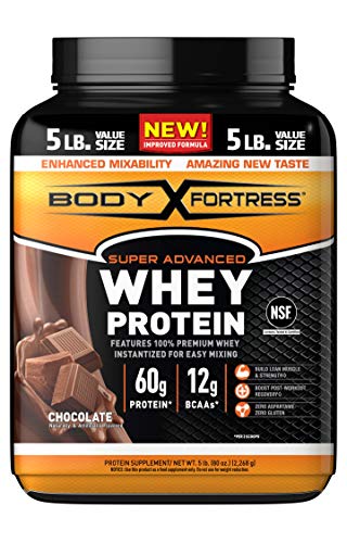 Body Fortress Super Advanced Whey Protein Powder, Gluten Free, Chocolate, 5 Lbs