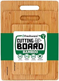 Cutting Boards for Kitchen [Bamboo, Set of 3] Eco-Friendly Wood Cutting Board for Chopping Meat, Vegetables, Fruits, Cheese, Knife Friendly Serving Tray with Handles, 100% Natural Bamboo