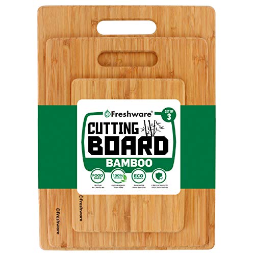 Cutting Boards for Kitchen [Bamboo, Set of 3] Eco-Friendly Wood Cutting Board for Chopping Meat, Vegetables, Fruits, Cheese, Knife Friendly Serving Tray with Handles, 100% Natural Bamboo