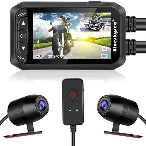 Motorcycle Dash Cam,Blueskysea DV128 1080P Dual Lens Video Recorder Motorcycle Camera Front and Rear Waterproof DVR with G-Sensor, Loop Recording,GPS,Manual Lock,Night Vision