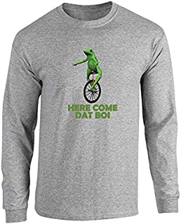 Pop Threads Here Come Dat Boi Meme Frog Funny Unicycle Sport Grey 2XL Full Long Sleeve Tee T-Shirt