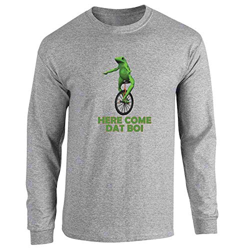 Pop Threads Here Come Dat Boi Meme Frog Funny Unicycle Sport Grey 2XL Full Long Sleeve Tee T-Shirt