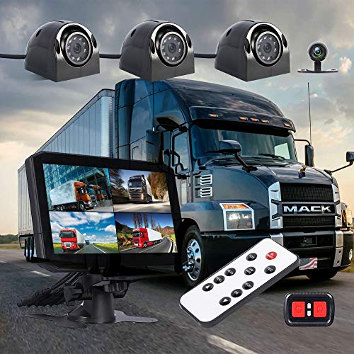 VSYSTO 4CH Dash Cam Recording Camera Recorder DVR Front & Sides & Rear VGA for Semi Trailer Truck Van Tractor with Infrared Night Vision Lens, 7.0'' Monitor