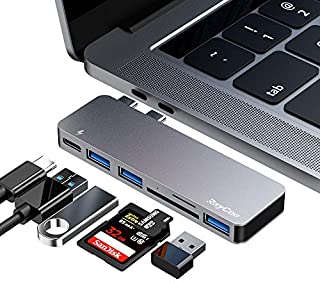 USB C Hub, 6 in 1 Aluminum Type C Hub Adapter, MacBook Pro 2020 Accessories with 3 USB 3.0 Ports, TF/SD Card Reader, USB-C Power Delivery for MacBook Pro 13 and 15 2016-2019, MacBook Air 2018 2019