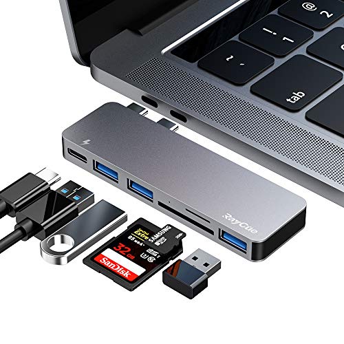 USB C Hub, 6 in 1 Aluminum Type C Hub Adapter, MacBook Pro 2020 Accessories with 3 USB 3.0 Ports, TF/SD Card Reader, USB-C Power Delivery for MacBook Pro 13 and 15 2016-2019, MacBook Air 2018 2019