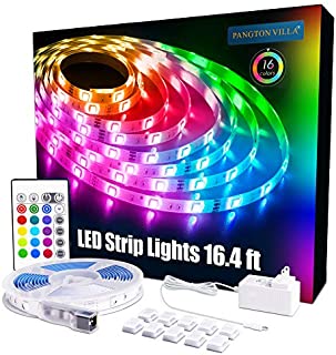 PANGTON VILLA Led Strip Lights 16.4 ft RGB 5050 Color Kit with 24 Key Remote Control and Power Supply Mood Lamp for Room Bedroom Home Kitchen Indoor Decorations