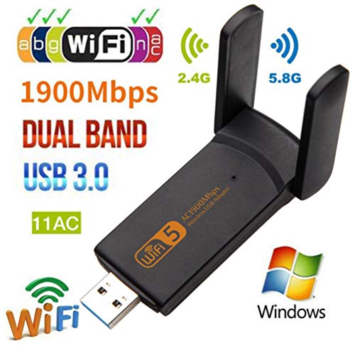 USB WiFi Adapter, 1900mbps Dual Band 2.4G/ 5G Wireless Adapter, Mini Wireless Network Card WiFi Dongle for Laptop/Desktop/PC, Support Windows10/8/8.1/7/Vista/XP/2000, Mac OS X 10.6-10.14 (Black)