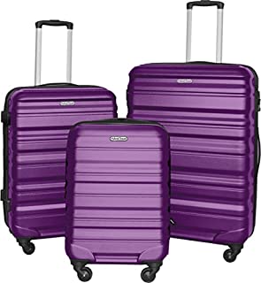 HyBrid & Company Luggage Set Durable Lightweight Hard Case Spinner Suitcase LUG3-SS559A, 3 Pieces, Purple