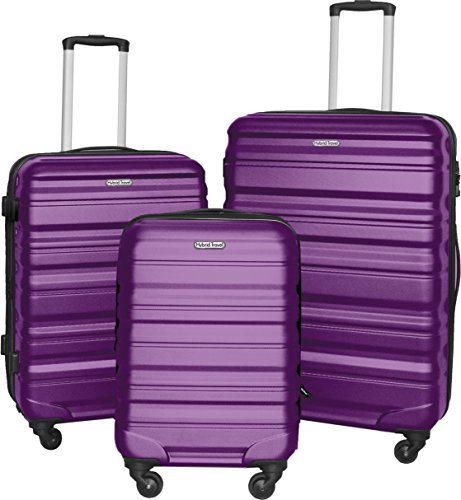 HyBrid & Company Luggage Set Durable Lightweight Hard Case Spinner Suitcase LUG3-SS559A, 3 Pieces, Purple