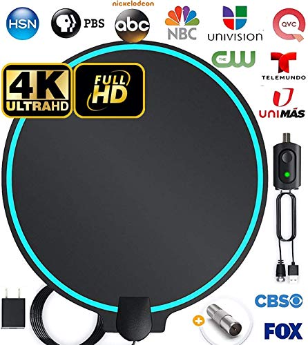 All-New 2020 Indoor HDTV Digital Antenna 4K HD Freeview Life Local Channels All Type Television Switch Amplifier Signal Booster to 150 Mile, Professional Round Shape