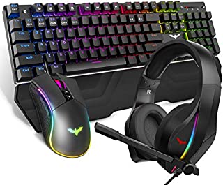 HAVIT Mechanical Keyboard Mouse Headset Kit, Blue Switch Keyboards,Gaming Mouse & RGB Headphones for Laptop Computer PC Games