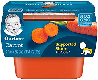 Gerber 1st Foods, Carrot Pureed Baby Food, 2 Ounce Tubs, 2 Count (Pack of 8)