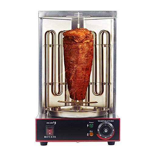 Li Bai Doner Kebab Shawarma Machine Vertical Electric Grill Commercial Rotisserie Oven Meat Broiler with 2 Burner Stainless Steel 110V For Home Restaurant