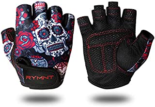 ZEROFIRE RYMNT Workout Gloves for Women Men, Weight Lifting Fingerless Gloves w/Grip-Lock Palm Padding for Fitness Exercise, Crossfit Training, Powerlifting, Gym, Cycling(Skull&Rose,XSmall)