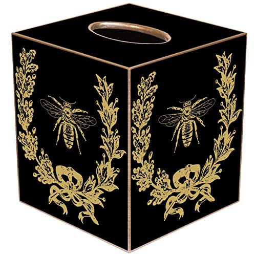 Tissue Box Cover French Country Decor French Bee Decorations Tissue Holder Bedroom Decor Bathroom Decor Desk Decor Gold Black 5