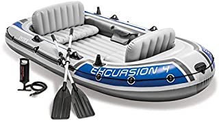 Intex Excursion 4, 4-Person Inflatable Boat Set with Aluminum Oars and High Output Air Pump (Latest Model)