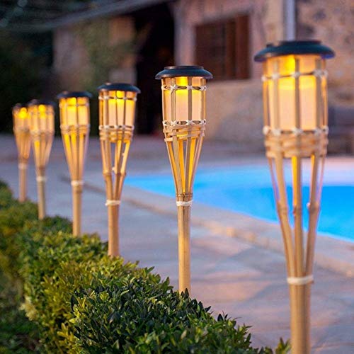 Mgxdd Solar Bamboo Tiki Torch Flame Warm LED Amber Flickering Light Landscape,1PACK