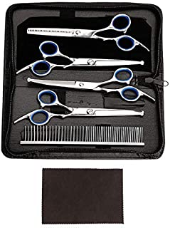 Dog Grooming Scissors Kit, 5 in 1 Cat Dog Grooming Clippers Set, Sharp Durable Stainless Steel Safety Round Tip Dog Grooming Trimming Shears for Long & Short Haired Dogs Cats and Other Fur Pets