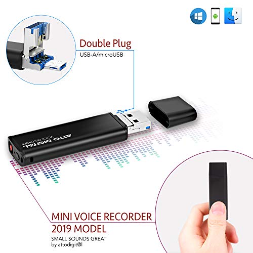 Mini Voice Activated Recorder  Slim USB Flash Drive | 26 Hours Battery | 8GB - 94 Hours Capacity | 512 Kbps Audio Quality | Easy to Use USB Memory Stick Sound Recorder | lightREC by aTTo Digital