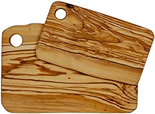 Set of 2 Rectangular Cutting Boards for Food Preparation and Presentation - Premium Solid Natural Olive Wood Reversible Chopping Board MADE IN ITALY - Perfect in kitchen, on table or to share food at