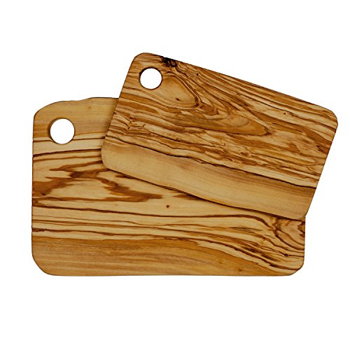 Set of 2 Rectangular Cutting Boards for Food Preparation and Presentation - Premium Solid Natural Olive Wood Reversible Chopping Board MADE IN ITALY - Perfect in kitchen, on table or to share food at