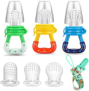 PandaEar Baby Fresh Fruit Food Feeder Nibbler Pacifier (3 Pack) |Training Massaging Toy Teether| Food Grade Soft Safe BPA-Free Silicone Pouches| Babies Toddlers Infants Kids