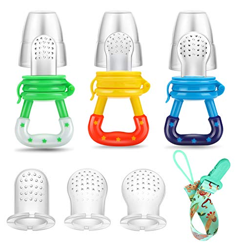 PandaEar Baby Fresh Fruit Food Feeder Nibbler Pacifier (3 Pack) |Training Massaging Toy Teether| Food Grade Soft Safe BPA-Free Silicone Pouches| Babies Toddlers Infants Kids