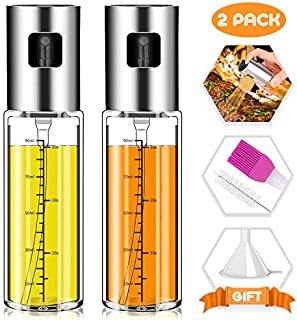 Olive Oil Sprayer,Norbase 2pack Oil Dispenser Mister for Cook Refillable Oil and Vinegar Dispenser Glass Bottle with Measurements for BBQ Baking Roasting Frying Oil Control Diet 100ml with Brush Funne