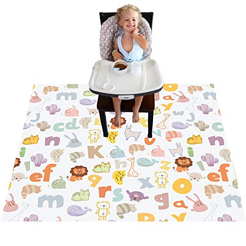 Highchair Floor Mat, Baby Splat Mat for Under High Chair/Arts/Crafts, Womumon Waterproof Spill Mat Non-Slip Splash Mat, Washable Mess Mat and Table Cloth (Alphabet)