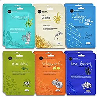 Celavi Essence Facial Face Mask Paper Sheet Korea Skin Care Moisturizing 12 Pack (Mix - 2 of Each) (Anti-aging)