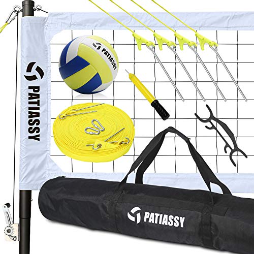 Patiassy Portable Outdoor Volleyball Net with Poles and Winch System for Beach Backyard Professional Volleyball Set with Volleyball with Pump and Carrying Bag