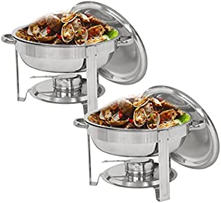 SUPER DEAL Upgraded 5 Qt Full Size Stainless Steel Chafing Dish Round Chafer Buffet Catering Warmer Set w/Food and Water Pan, Lid, Solid Stand and Fuel Holder