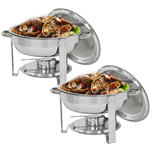 SUPER DEAL Upgraded 5 Qt Full Size Stainless Steel Chafing Dish Round Chafer Buffet Catering Warmer Set w/Food and Water Pan, Lid, Solid Stand and Fuel Holder